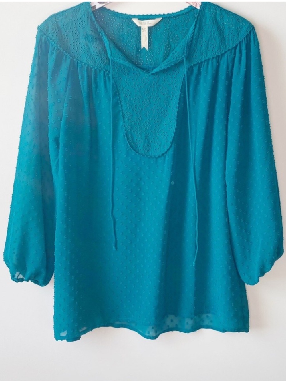 Matilda Jane Teal Swiss Dot Sheer Peasant Blouse Size M